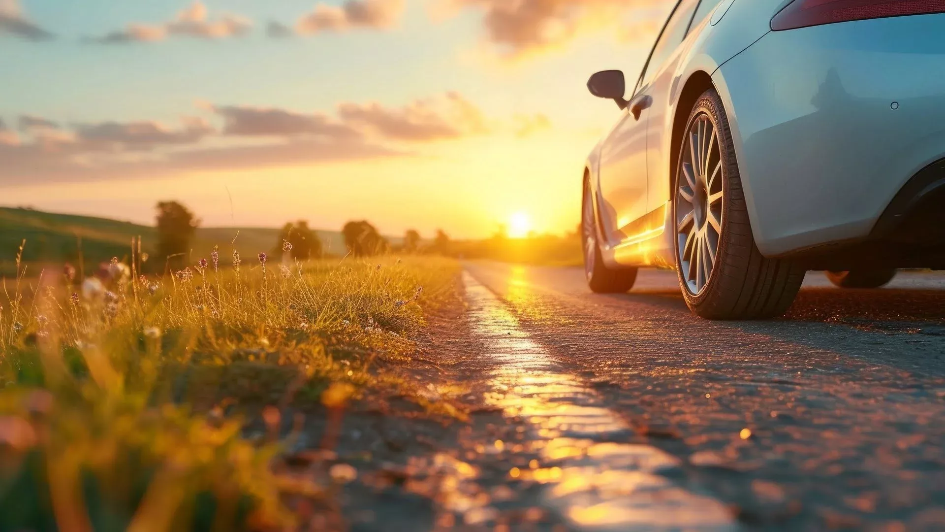 car at sunset